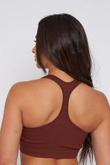 Brown Ribbed Zipper Crop Tank