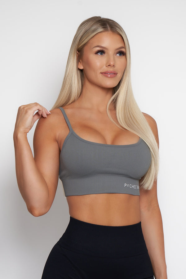 Grey Ribbed Sports Bra