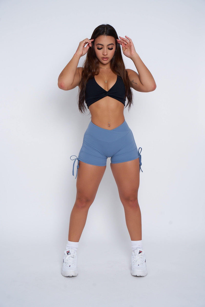 Blue V-Waist Scrunch Butt Shorts - Pcheebum