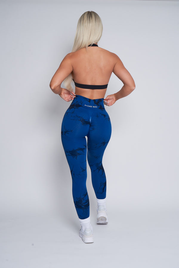 Dark Blue Marble Lightning Scrunch Butt Leggings