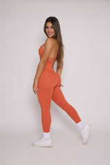 Burnt Orange Scrunch Butt Form Fitting Jumpsuit
