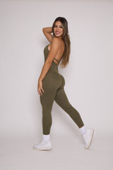 Olive Scrunch Butt Form Fitting Jumpsuit