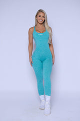Heather Aqua Snatching Scrunch Butt Jumpsuit