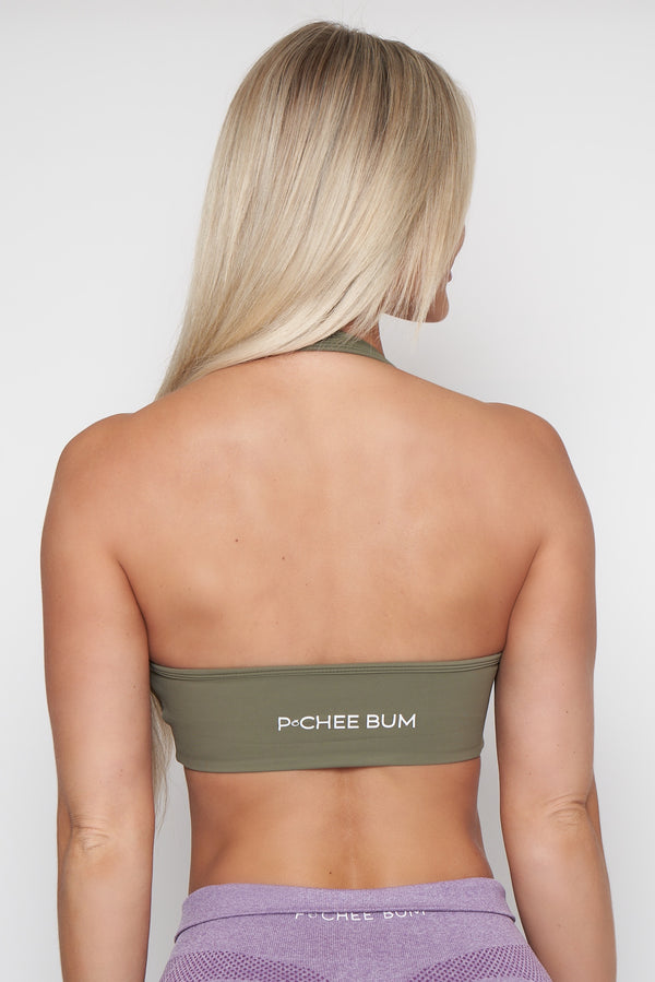 Olive Halter Twist Sports Bra