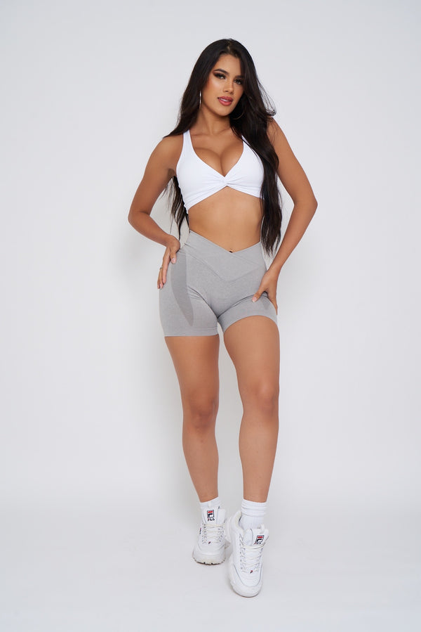 Light Grey V-Waist Seamless Contour Scrunch Butt Biker Shorts