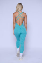 Heather Aqua Snatching Scrunch Butt Jumpsuit