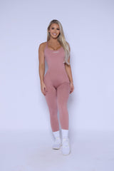 Heather Dusty Pink Snatching Scrunch Butt Jumpsuit