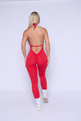 Red Halter Scrunch Butt Jumpsuit