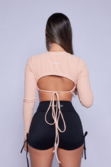 Peach Ribbed Open Back Long Sleeve