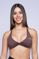 Brown Twist Open Back Sports Bra