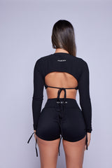 Black Ribbed Open Back Long Sleeve