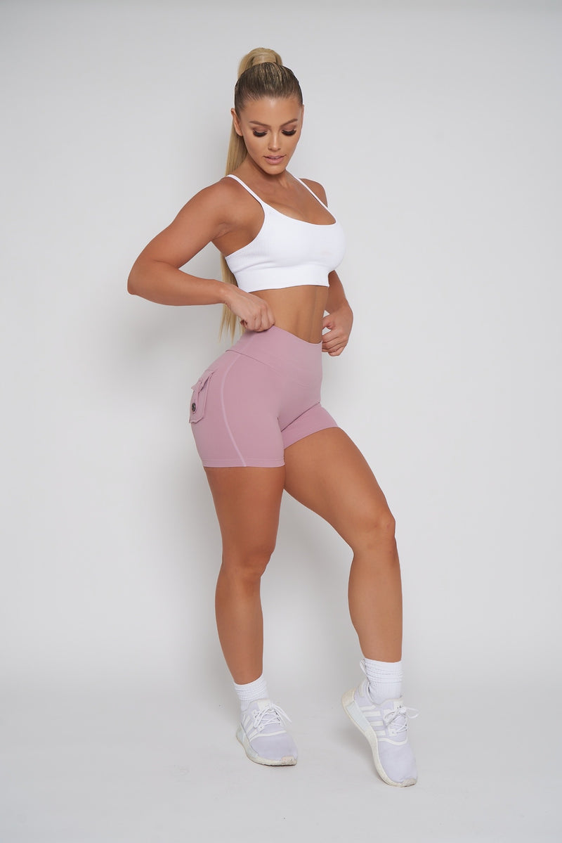 Mauve Pocket Scrunch Butt Shorts