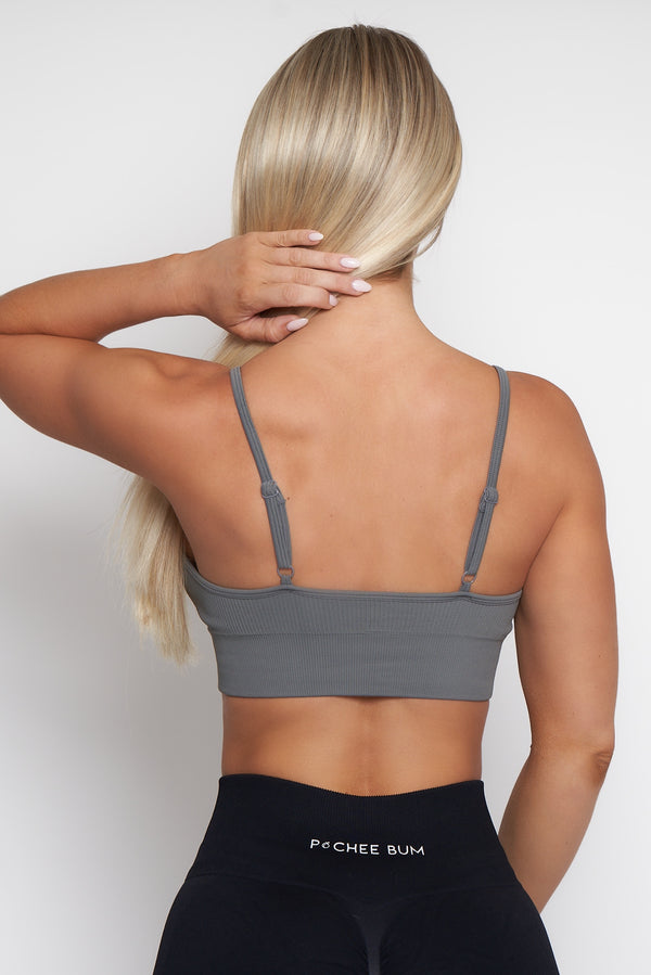 Grey Ribbed Sports Bra