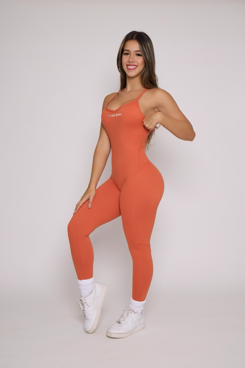 Burnt Orange Scrunch Butt Form Fitting Jumpsuit