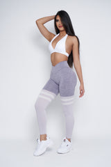 Laven Grey Striped Scrunch Butt Leggings