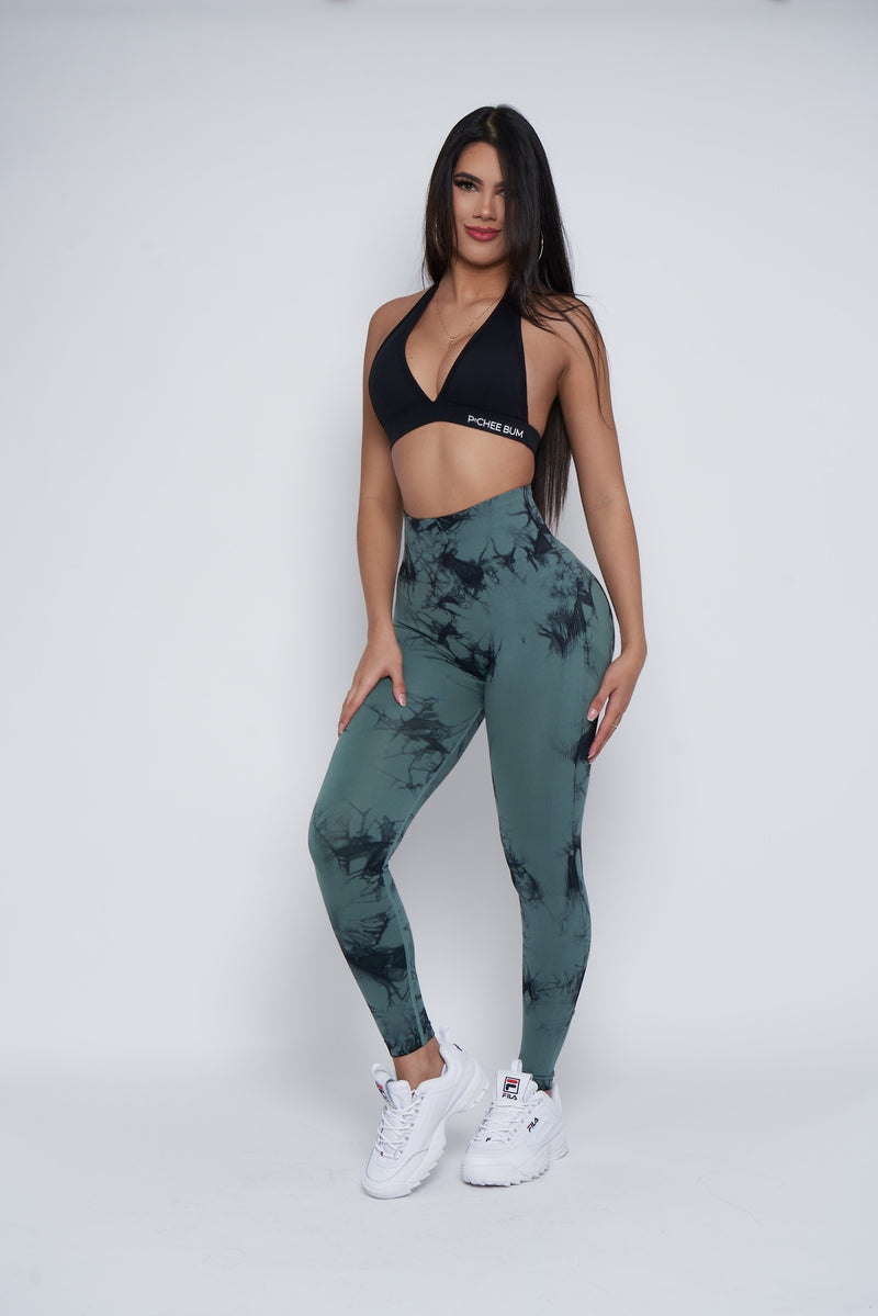 Slate Green Marble Scrunch Butt Leggings